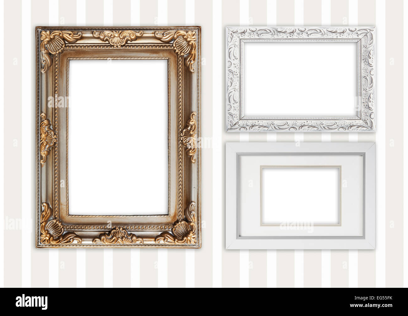 different picture frame on a green striped wall Stock Photo