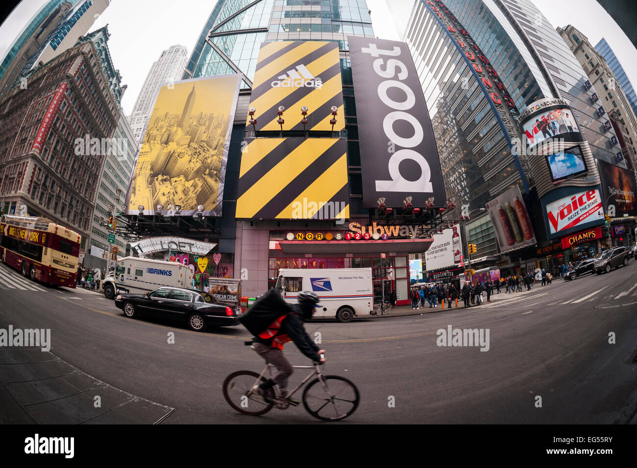 Advertising for the Adidas Boost brand performance sneakers in Times Square in New on Thursday, February 12, 2015. (© Richard B. Levine Stock Photo - Alamy