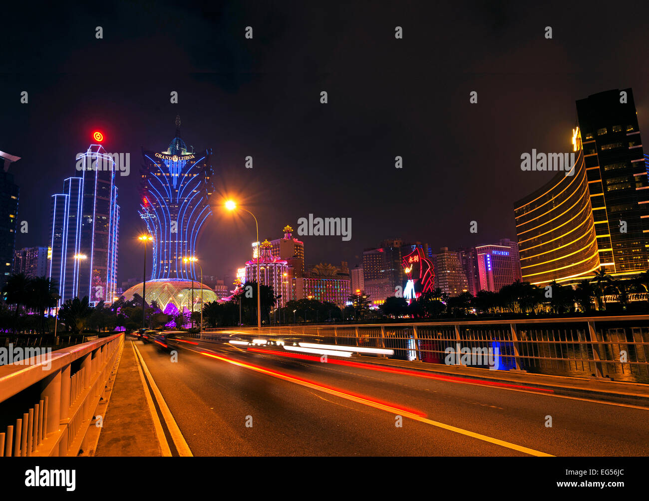 casinos skyline at night in macau china Stock Photo