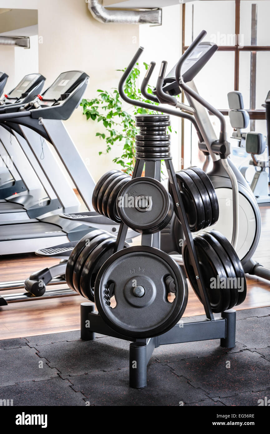 Barbell plates rack in the gym Stock Photo Alamy