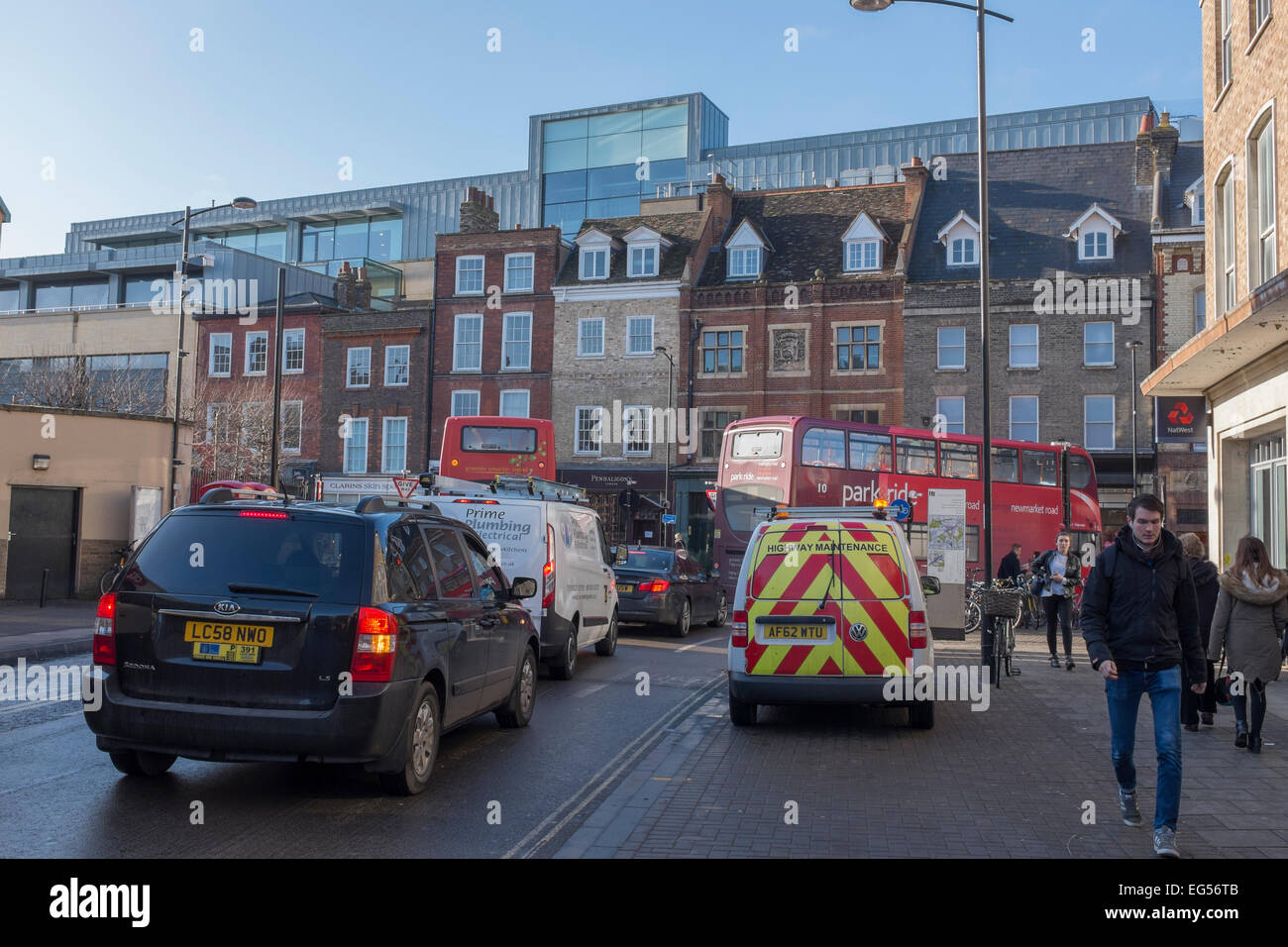 Traffic jam in St Andrews Street from Emmanuel Street Cambridge City Cambridgeshire England Stock Photo