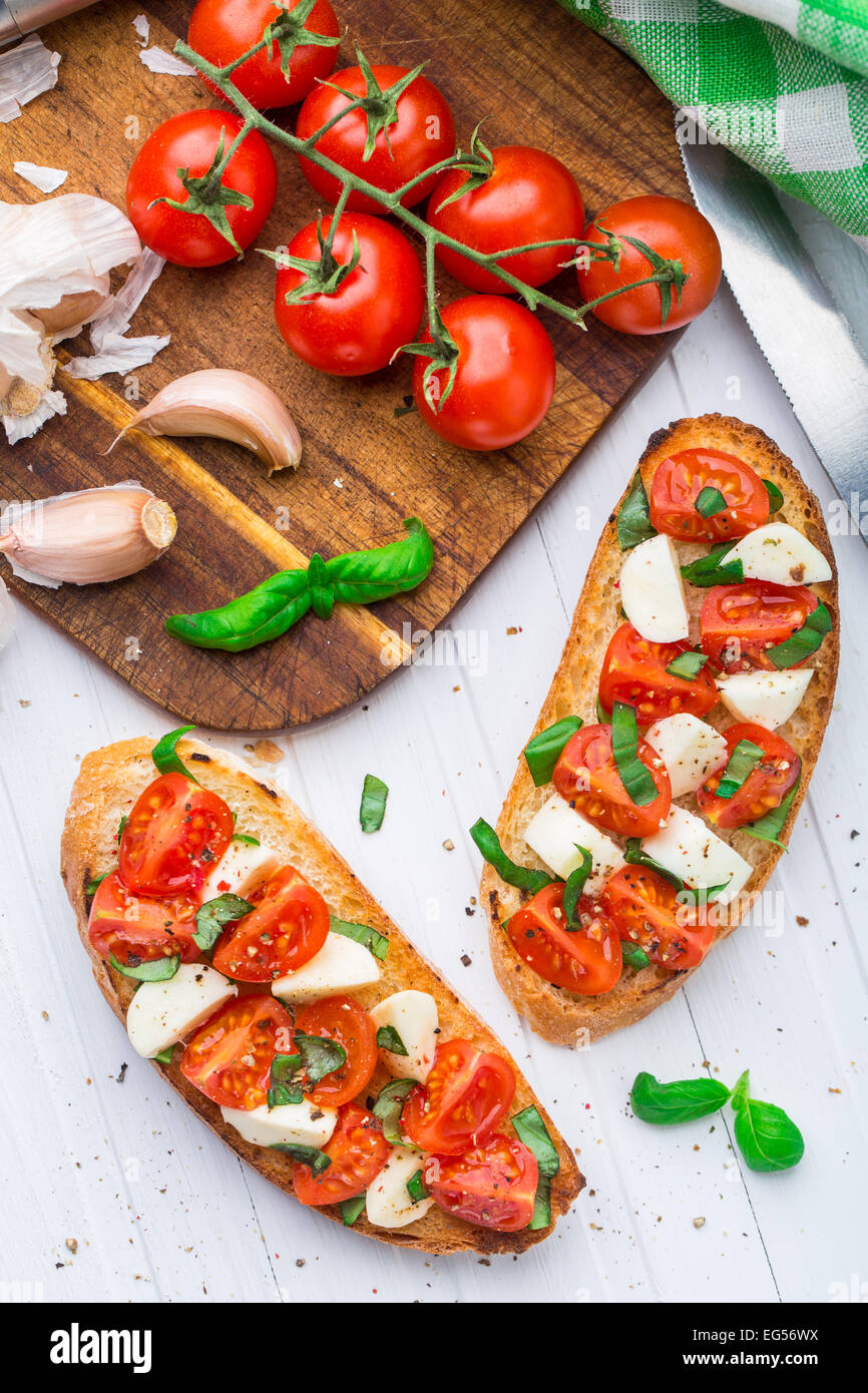 Bruschetta with cherry tomato and mozzarella Stock Photo Alamy