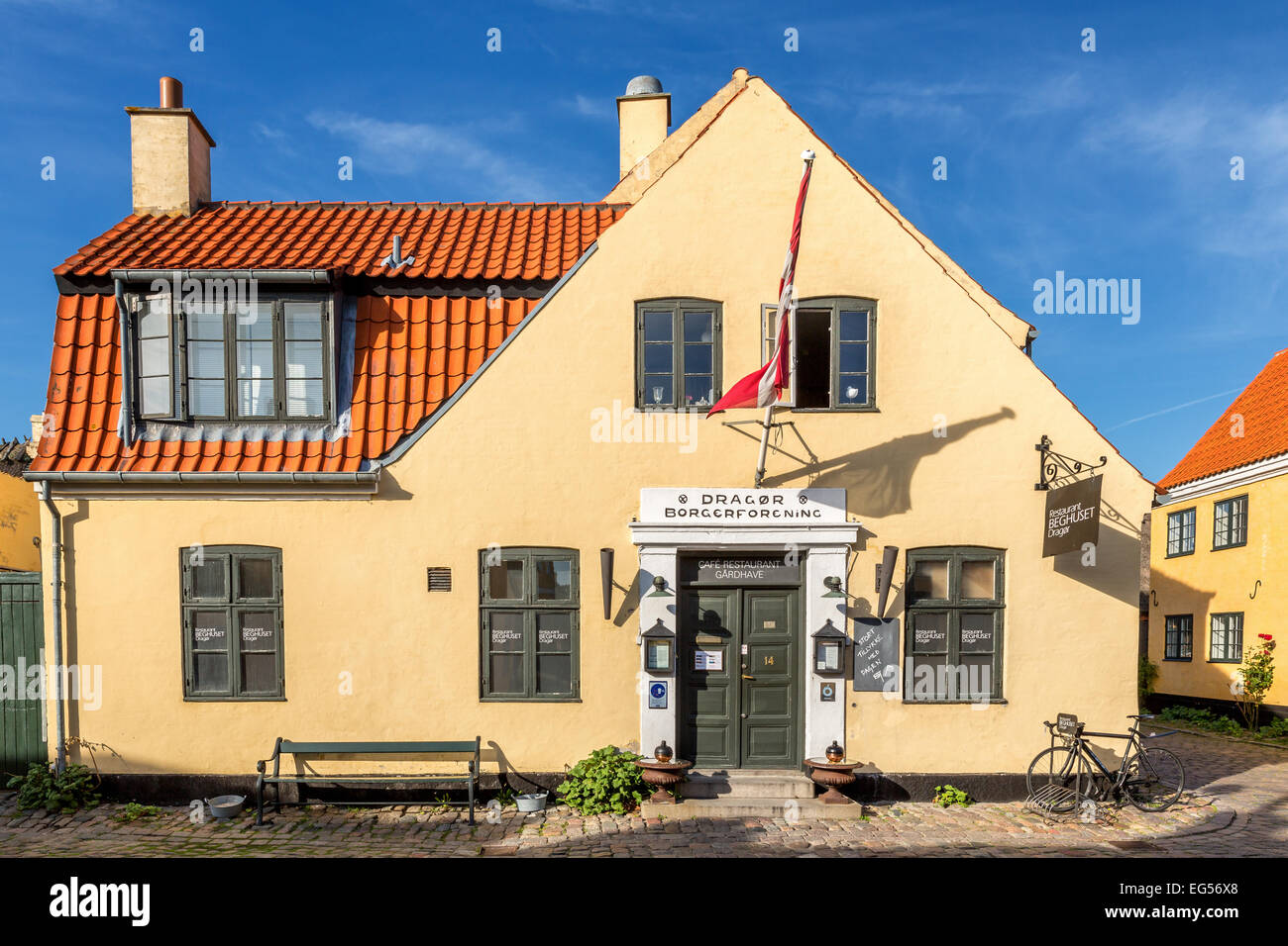 Typical old house in the fishing village of Dragør, Copenhagen area, Denmark Stock Photo