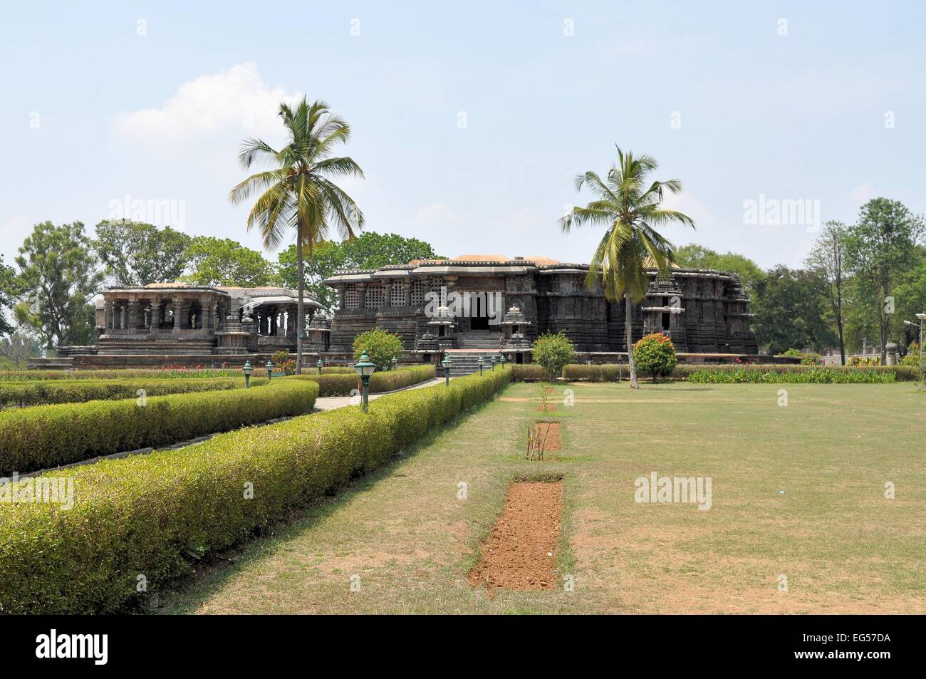 Hoysaleshwara ancient Hindu temple built by the Hoysalas at Halebid, Karnataka, India Stock Photo