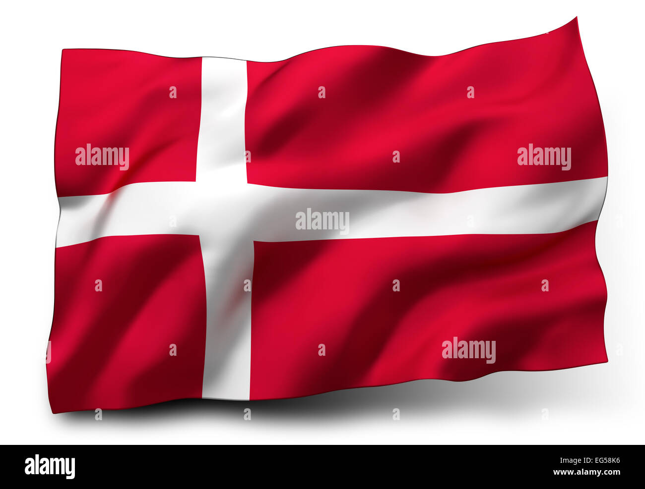 Waving flag of Denmark isolated on white background Stock Photo