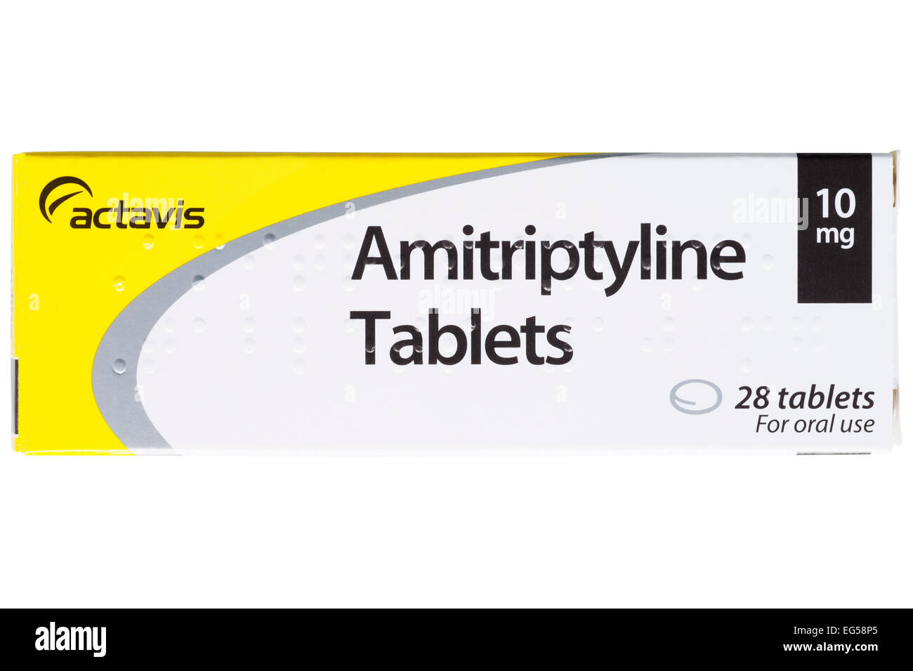 A box of actavis Amitriptyline 10mg tablets on a white background Stock Photo