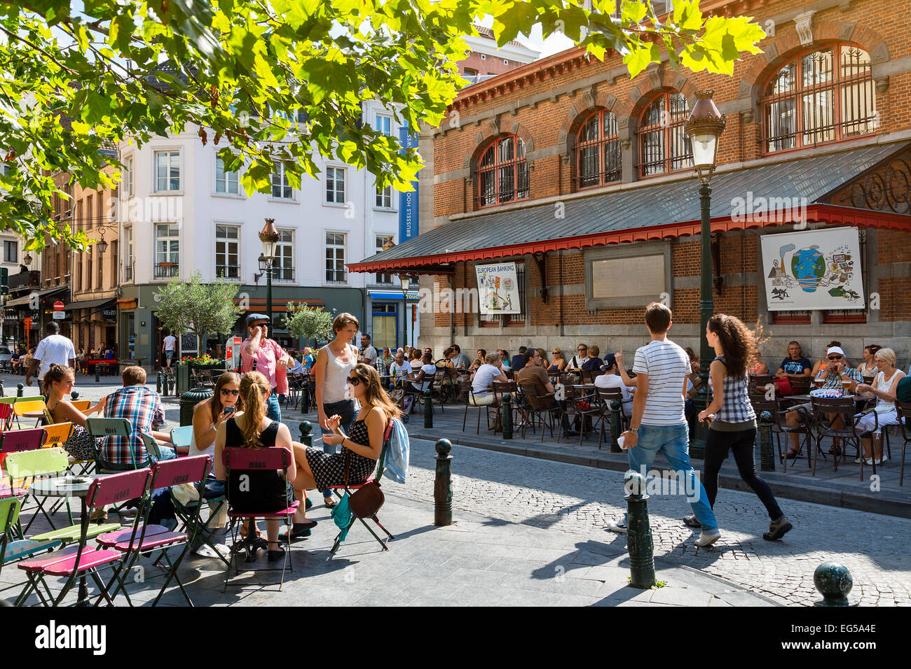 Brussels, Place St Gery at lunchtime Stock Photo