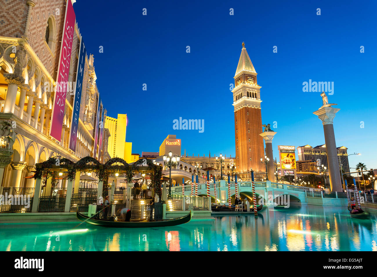 Tourists Taking Gondola Ride at The Venetian Hotel Stock Photo