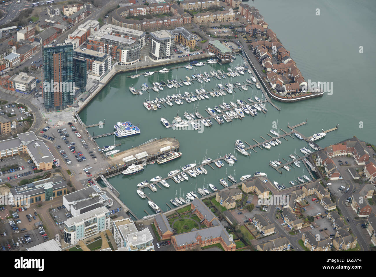 An aerial view of the Ocean Village Marina in Southampton Stock Photo