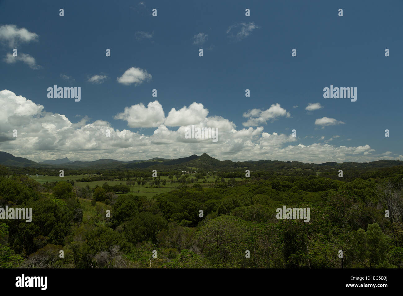 A landscape photograph looking over Mullumbimby towards Mount Chincogan
