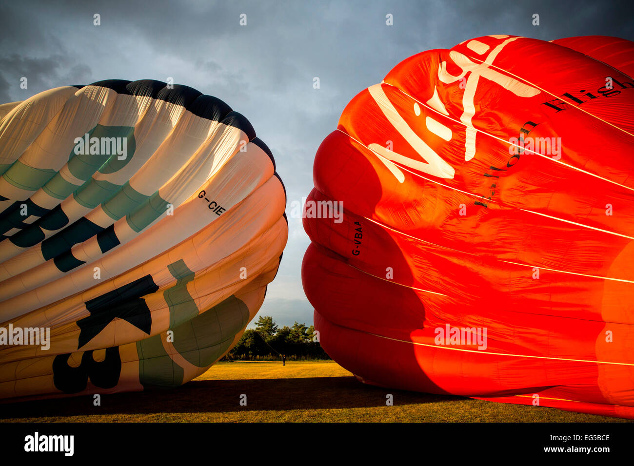 Detail of billowing hot air balloons on field, South Oxfordshire, England Stock Photo