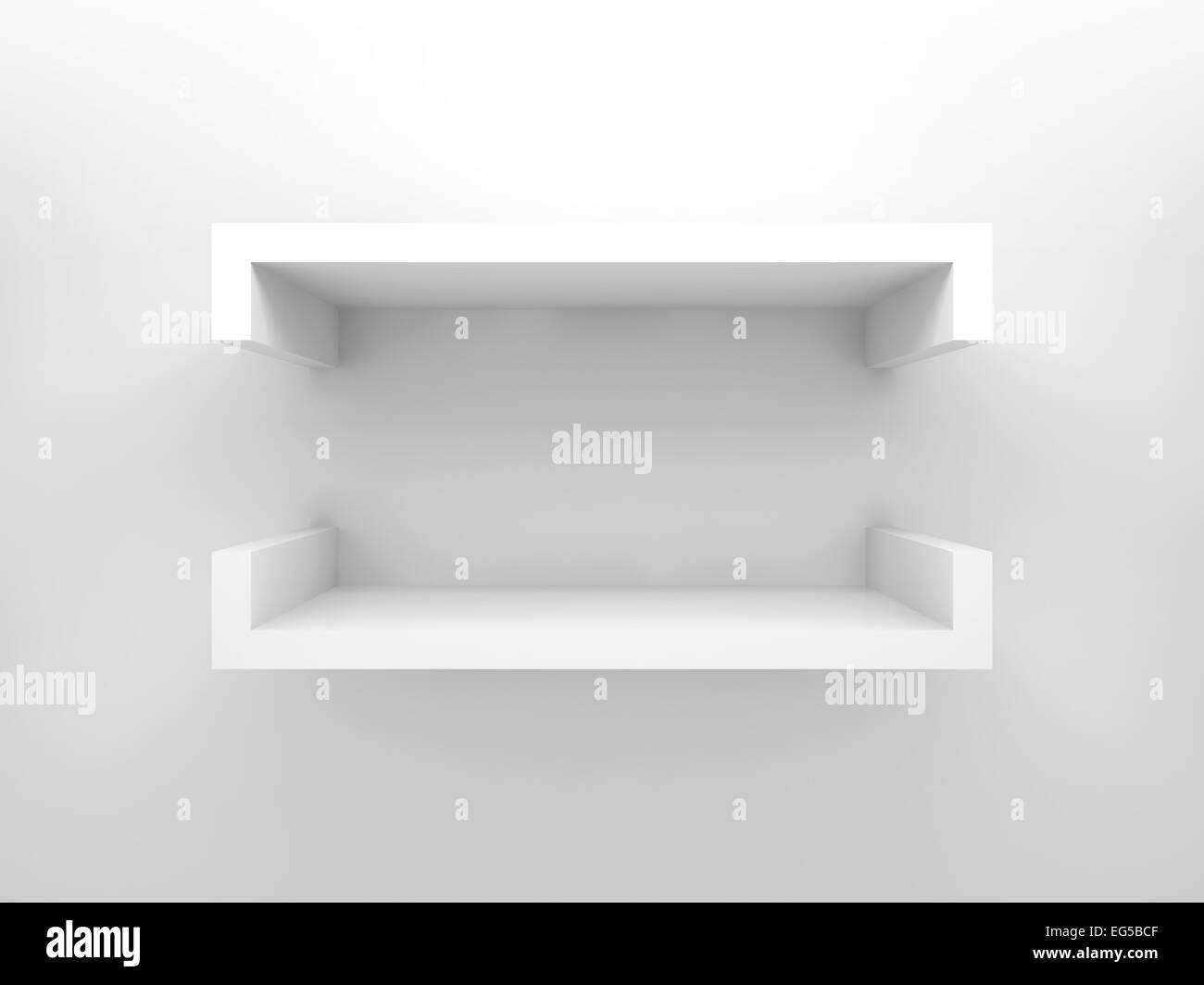 Abstract 3d design element, empty white shelf with soft shadows mounted on the wall Stock Photo