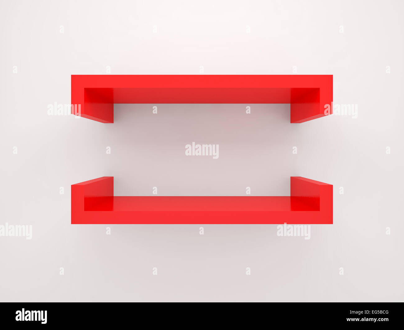Abstract 3d design element, empty red shelf with soft shadow mounted on the wall Stock Photo