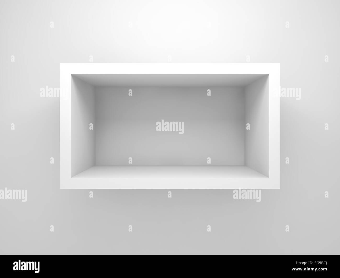 Abstract 3d design element, empty rectangle white shelf with soft shadow mounted on the wall Stock Photo