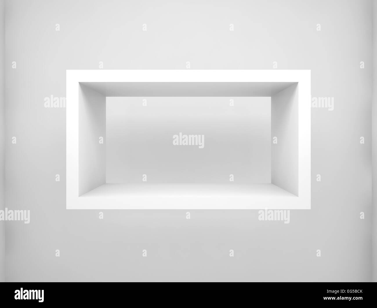 Abstract 3d design element, empty rectangle white shelf with soft shadow on the wall Stock Photo