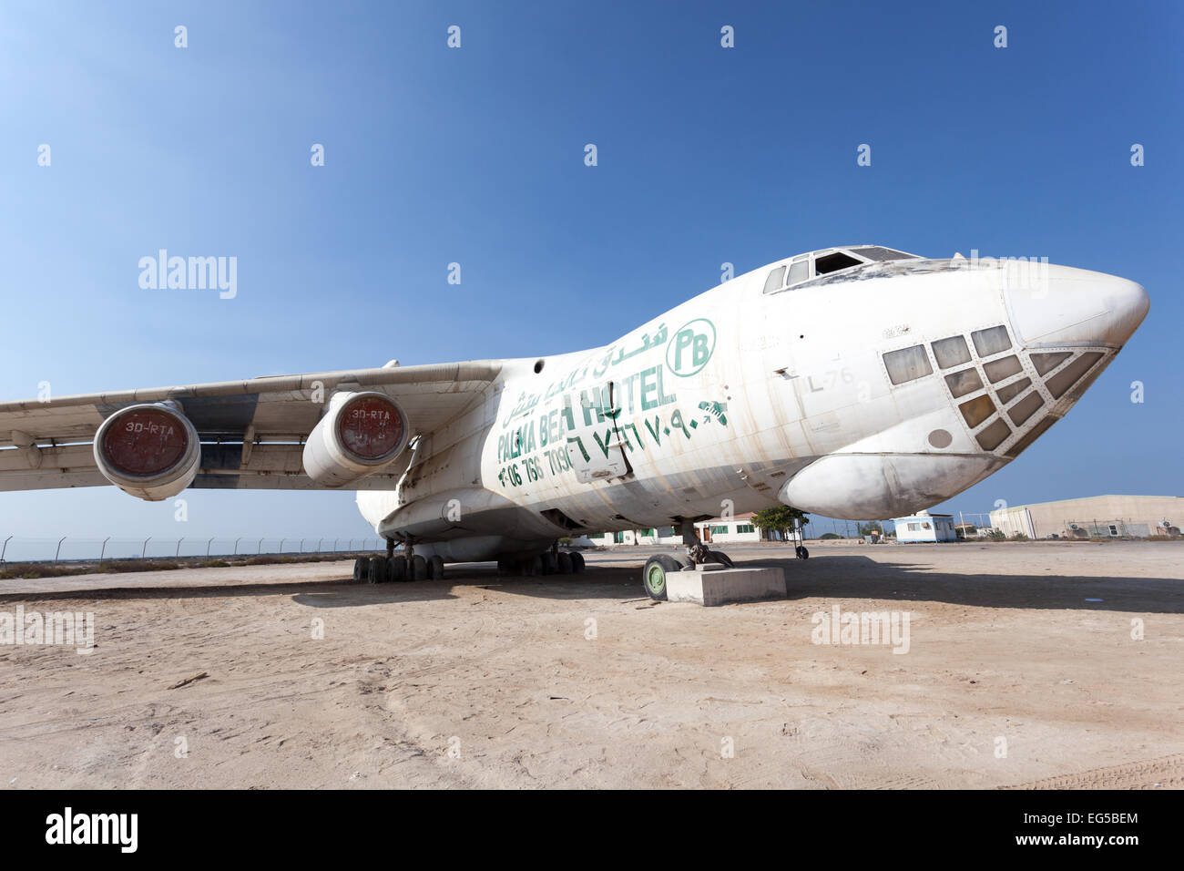 Old russian Ilyushin IL 76 cargo plane at the old Umm Al Quwain airfield Stock Photo