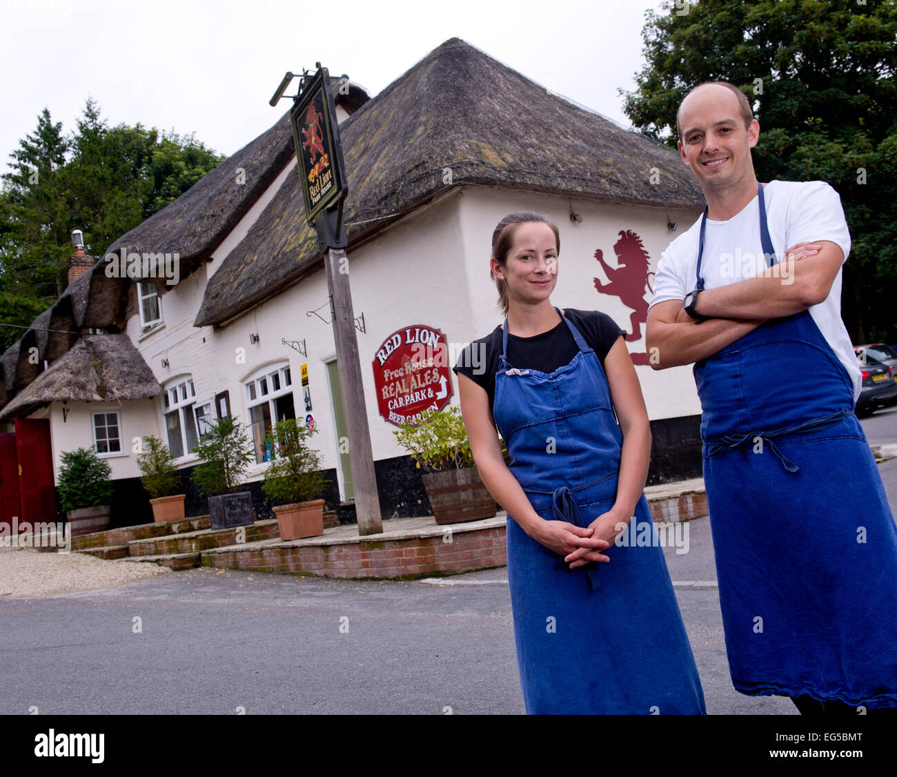 The acclaimed Michelin starred Red Lion Freehouse, East Chisenbury, Pewsey, Wiltshire, SN9 6AQ   Images feature the owners chef Guy Manning and wife Brittany 'Britt' Stock Photo