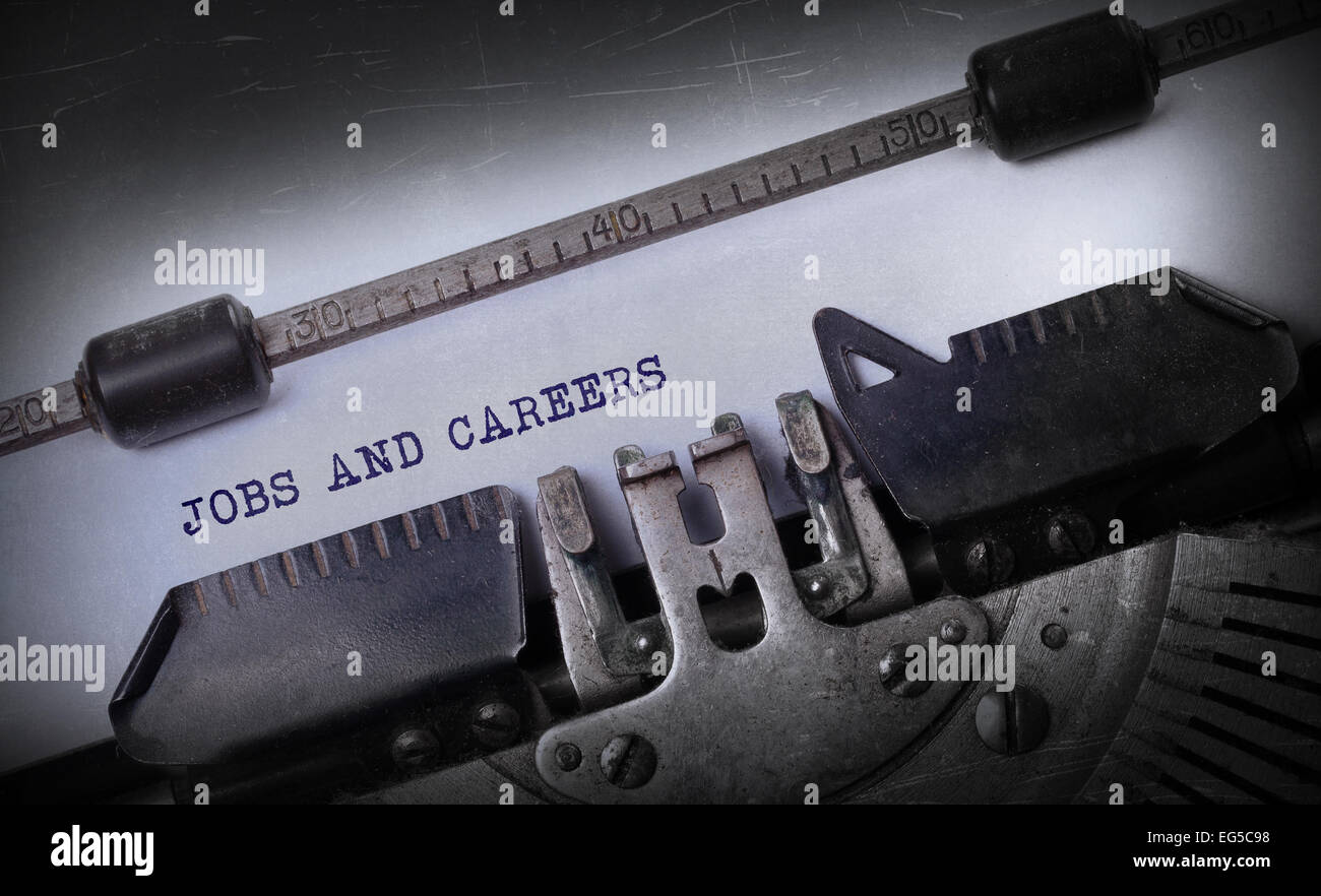 Vintage inscription made by old typewriter, Jobs and careers Stock