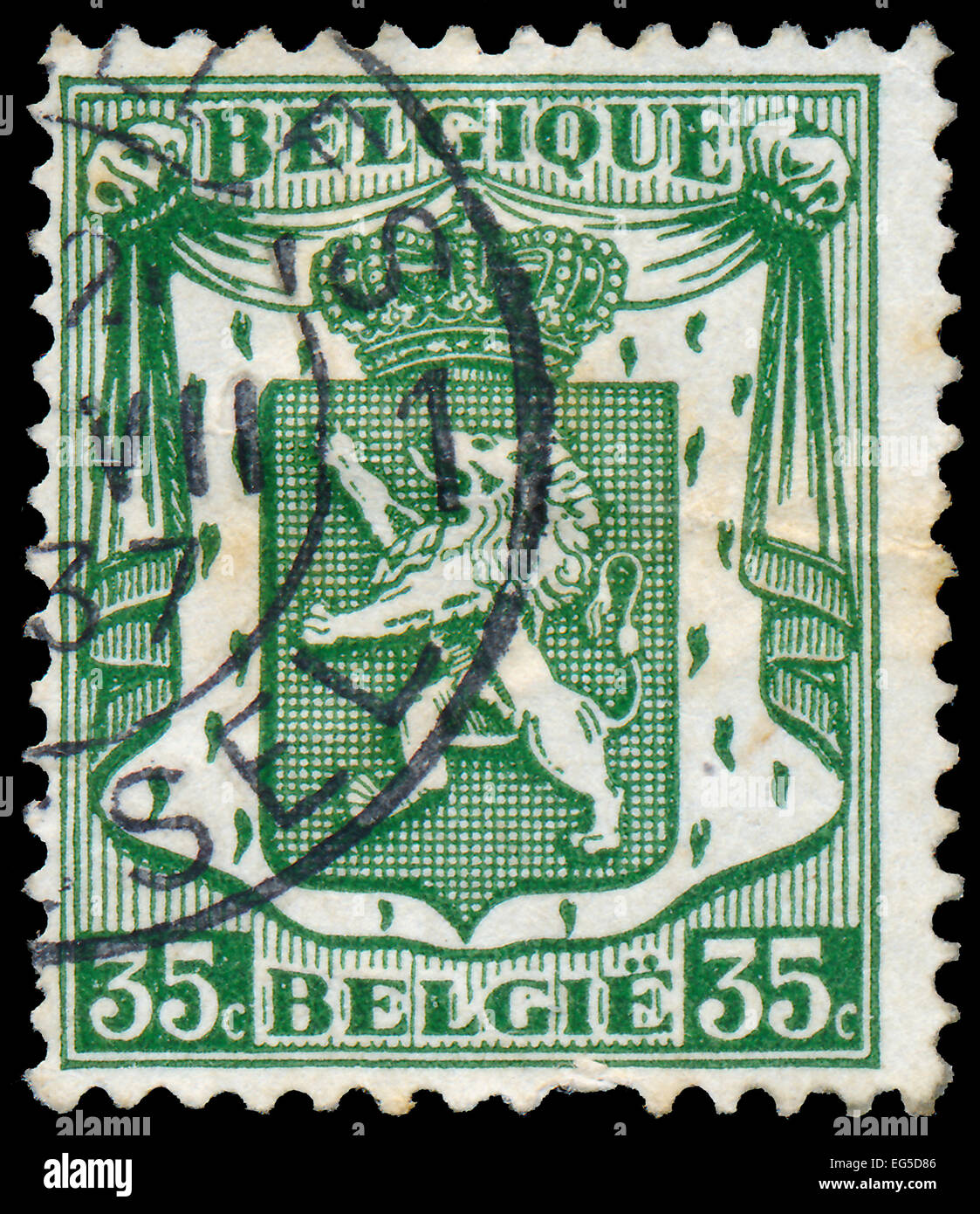 BELGIUM - CIRCA 1936: a stamp printed in the Belgium shows Lion of Belgium, circa 1936 Stock Photo