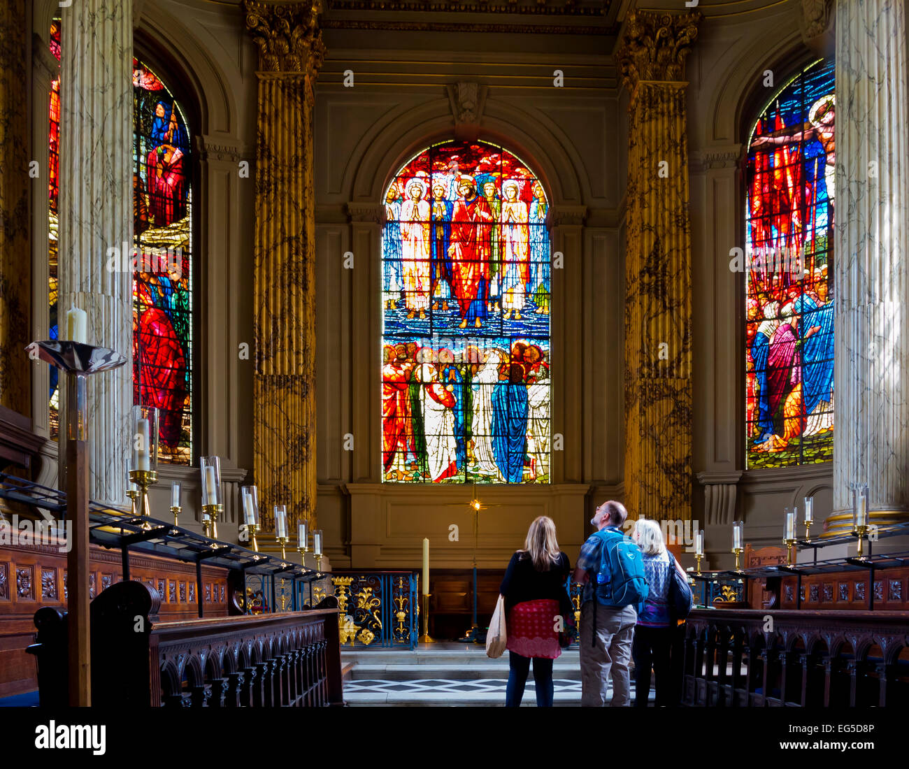 Stained glass windows by Edward BurneJones in the chancel of St Philip's Cathedral in