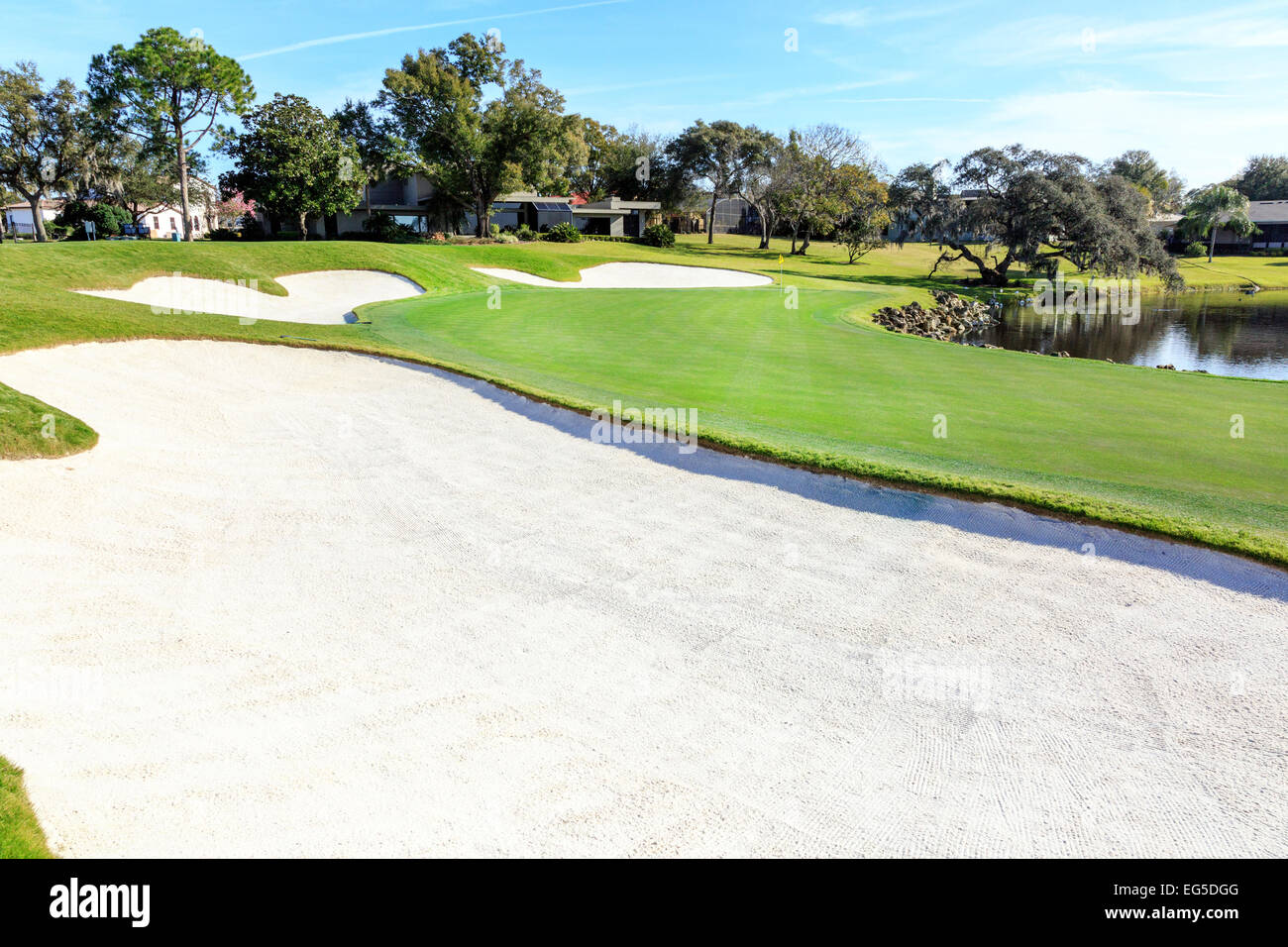 Iconic 18th green at Arnold Palmers Bay Hill Golf Course, Orlando, Florida, America Stock Photo