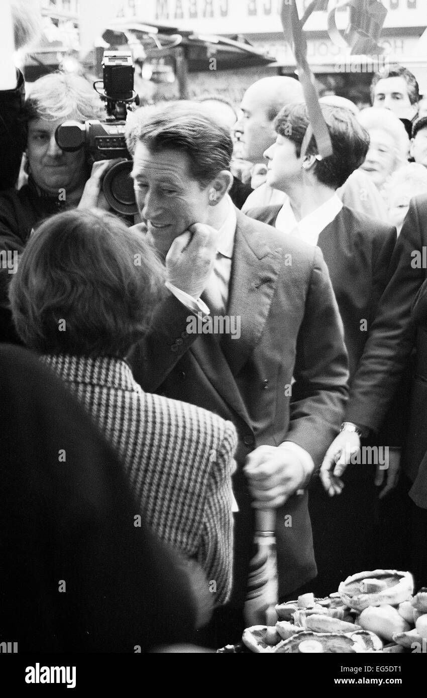 Prince Charles visiting Surrey Street Market in Croydon South London 1994 Stock Photo