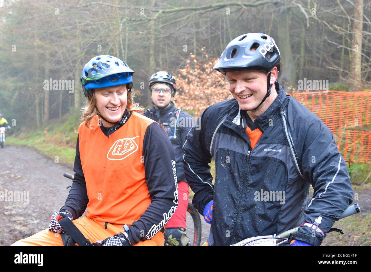 Riders during practice for an MTB enduro event in Hamsterley Forest, Co Durham. Stock Photo