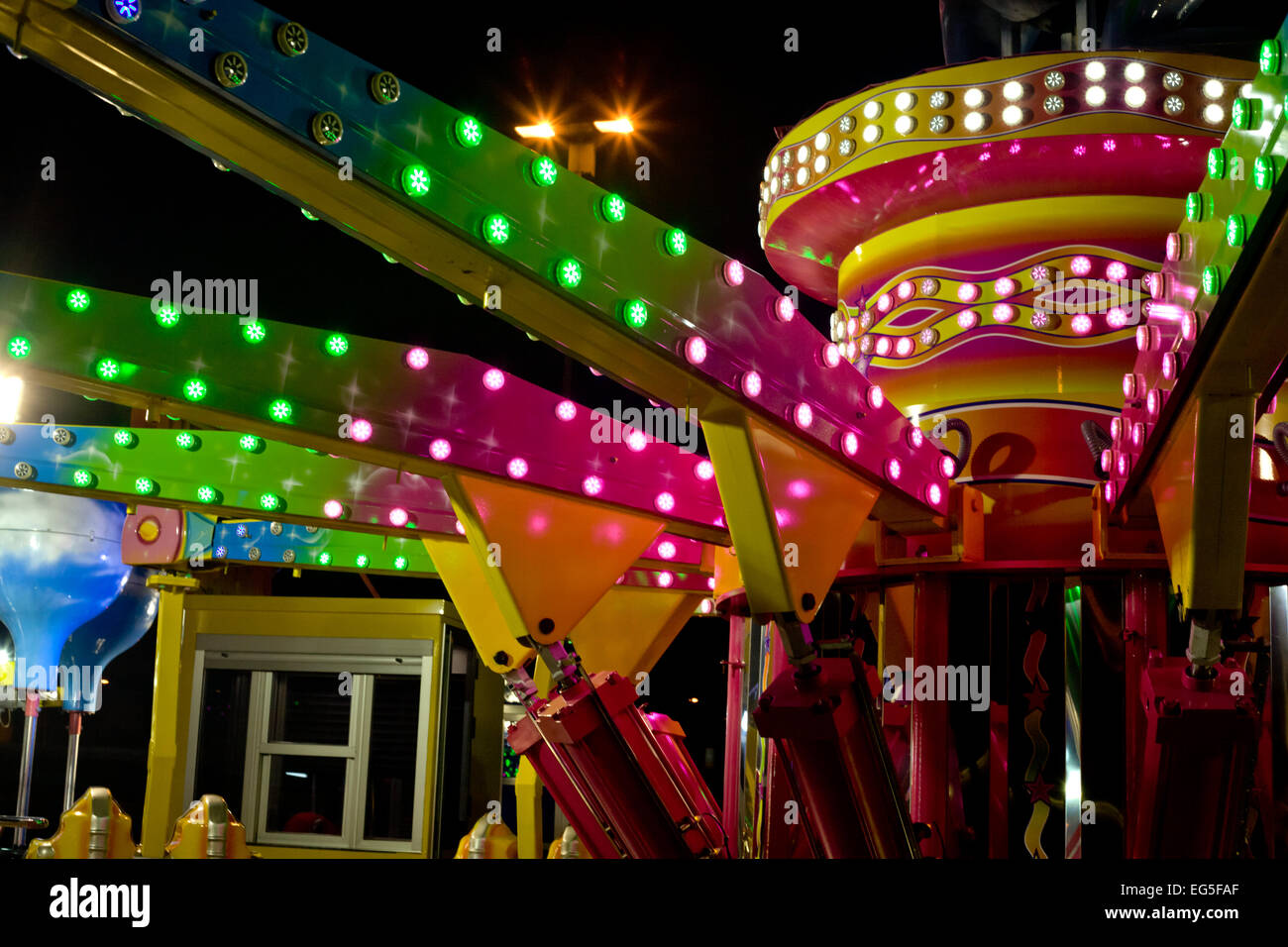 Empty fun fair atraction at night. Detail shot Stock Photo