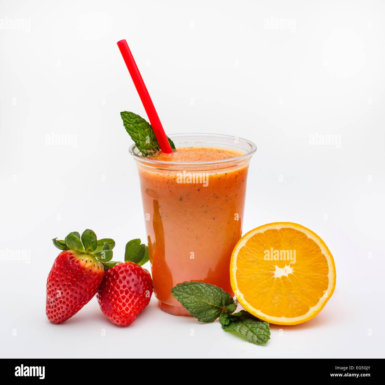 Fresh orange juice strawberry mint Stock Photo