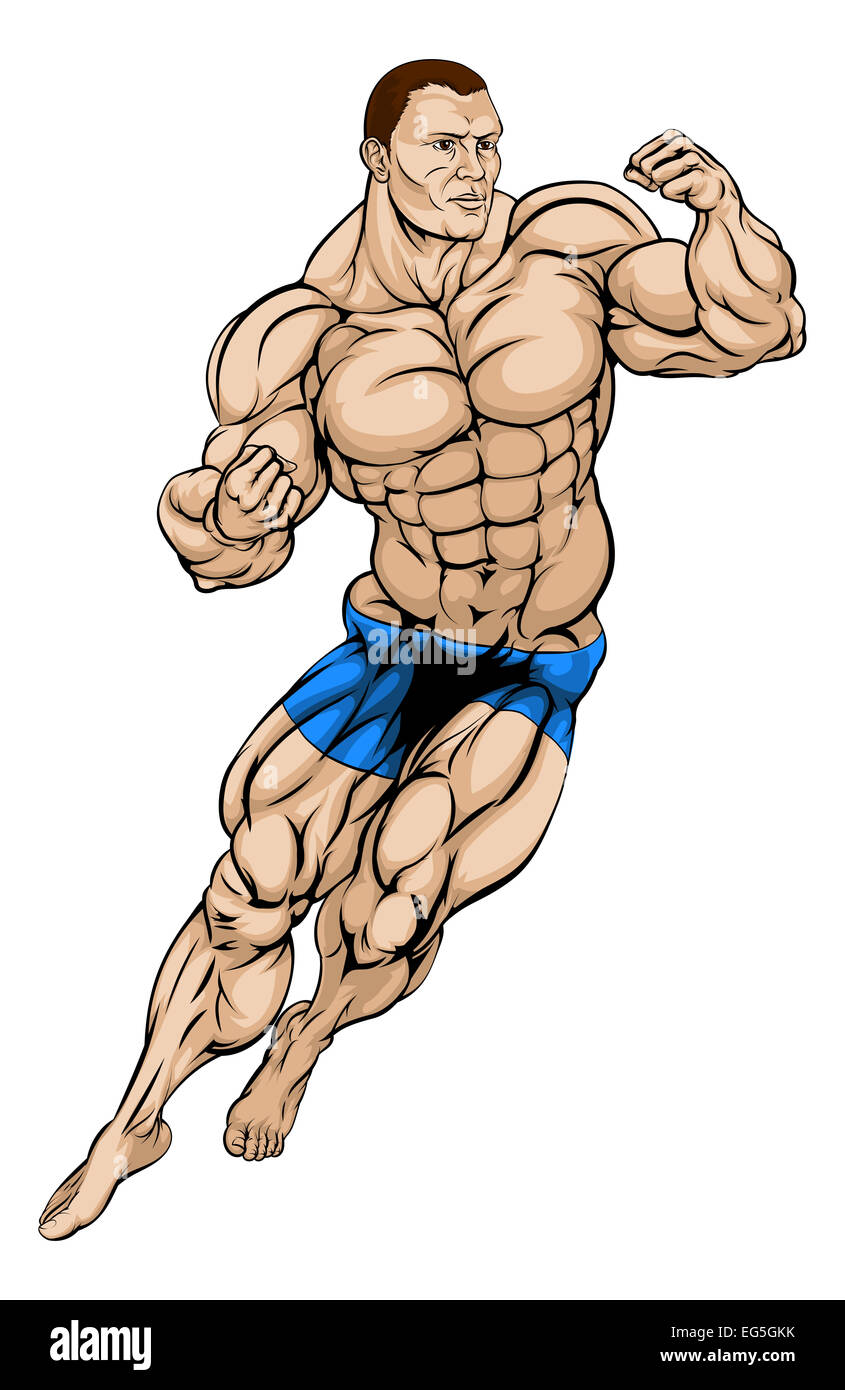 An illustration of a muscular strong MMA fighter or wrestler Stock Photo