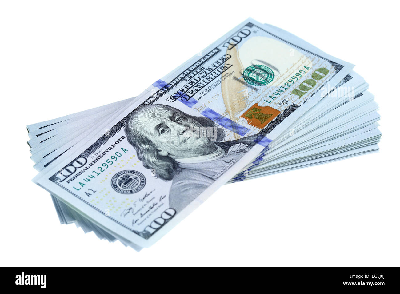 Bundle of new dollars isolated over white background Stock Photo