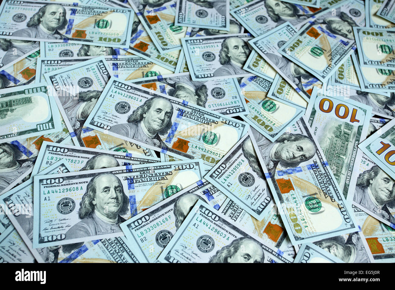 Background with new hundred dollar bills Stock Photo