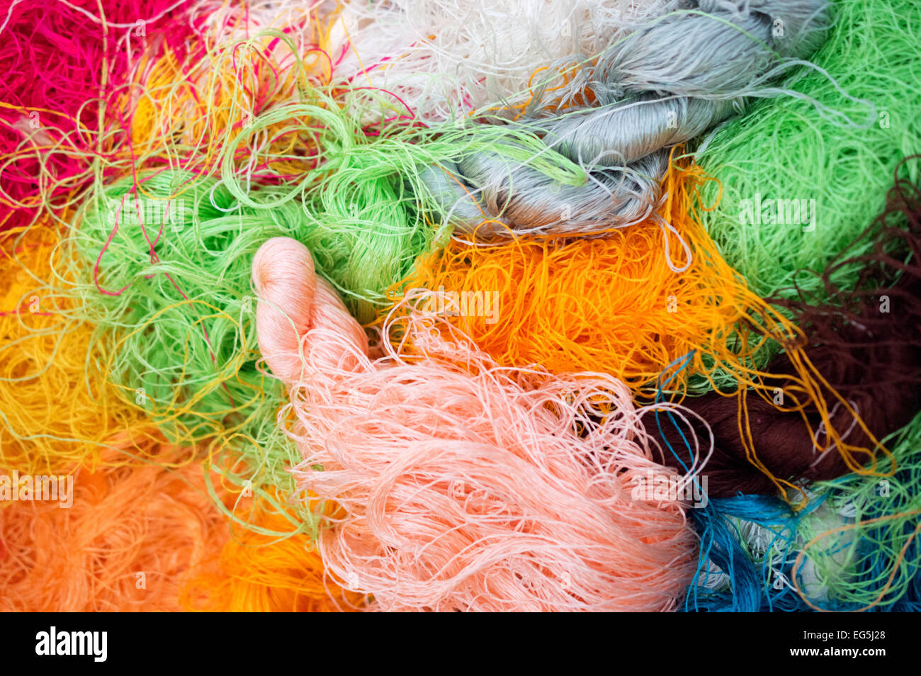 Full frame image of colourful silk threads Stock Photo