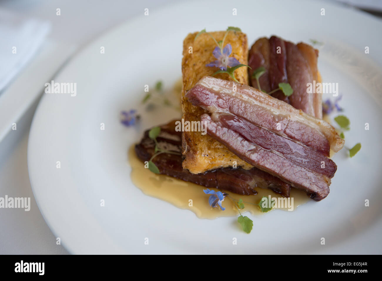 Breakfast Waffles With Bacon And Maple Syrup Stock Photo Alamy