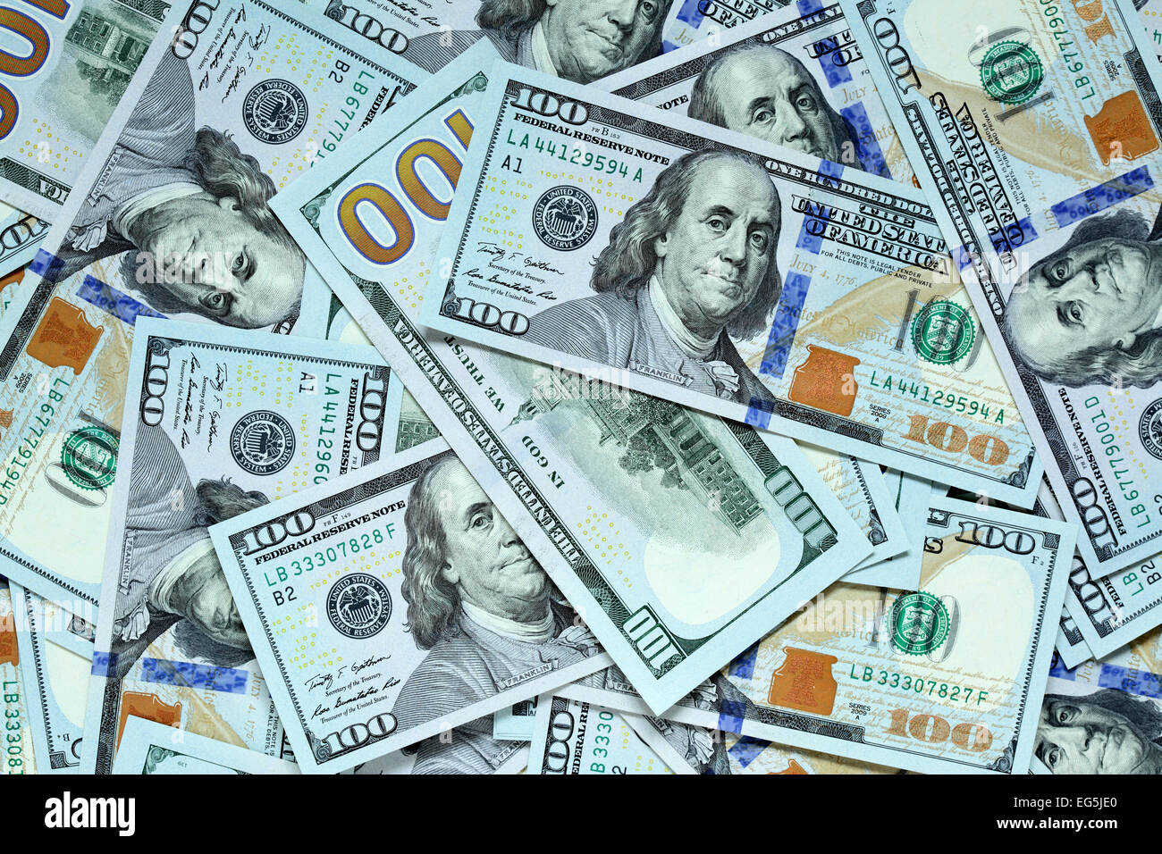 Background with new hundred dollar bills Stock Photo