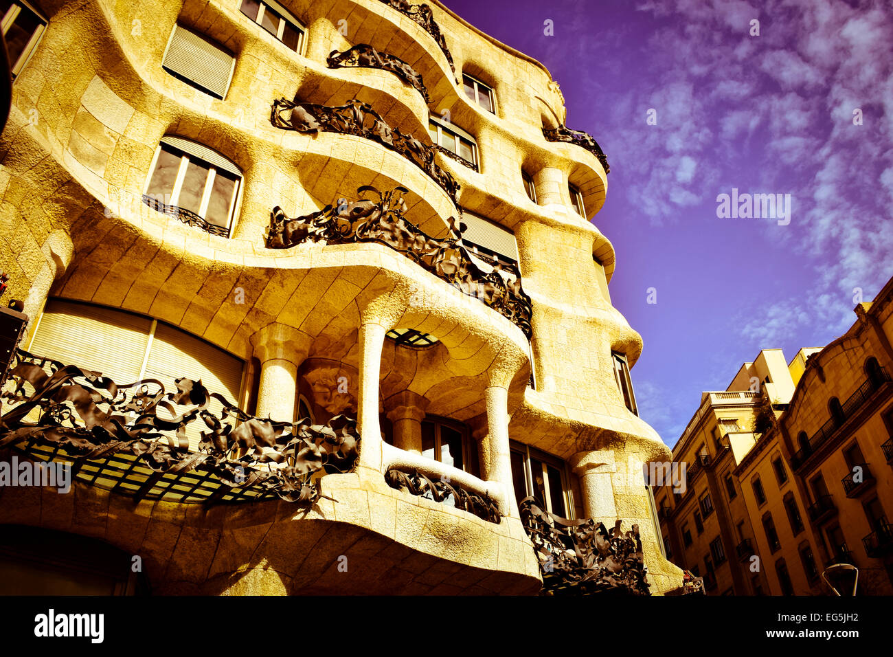 Mila house aka La Pedrera, Designed by Antoni Gaudi architect. Barcelona, Catalonia, Spain. Stock Photo