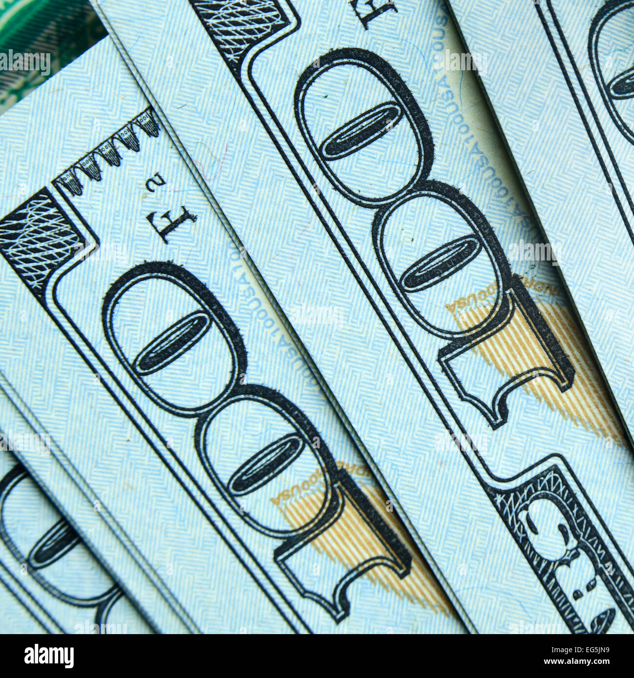 New hundred dollar bills close-up Stock Photo