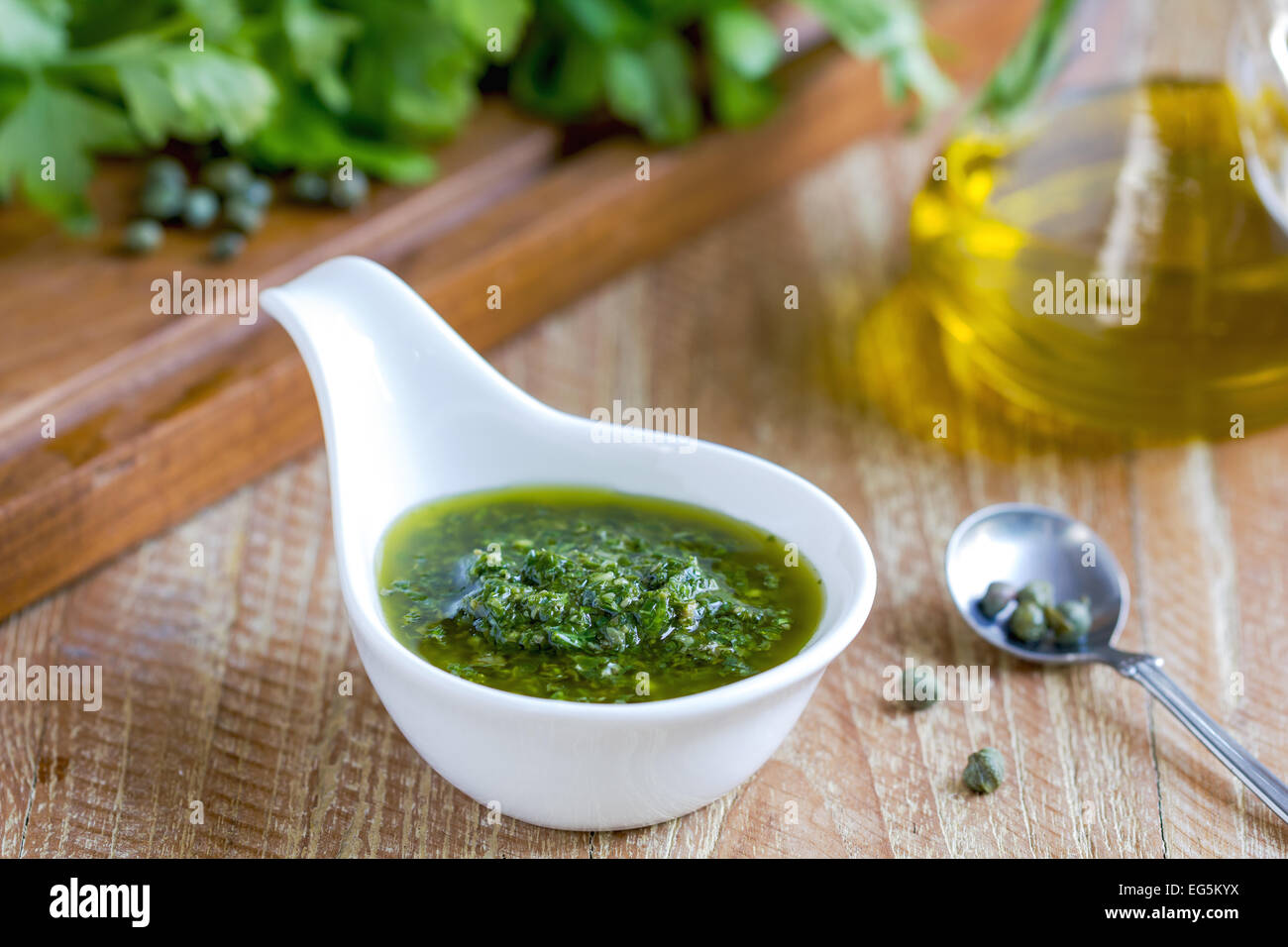 Homemade Italian Salsa verde by fresh ingredients Stock Photo Alamy
