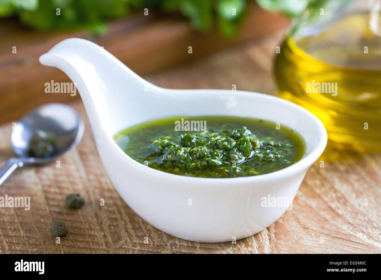 Homemade Italian Salsa verde by fresh ingredients Stock Photo
