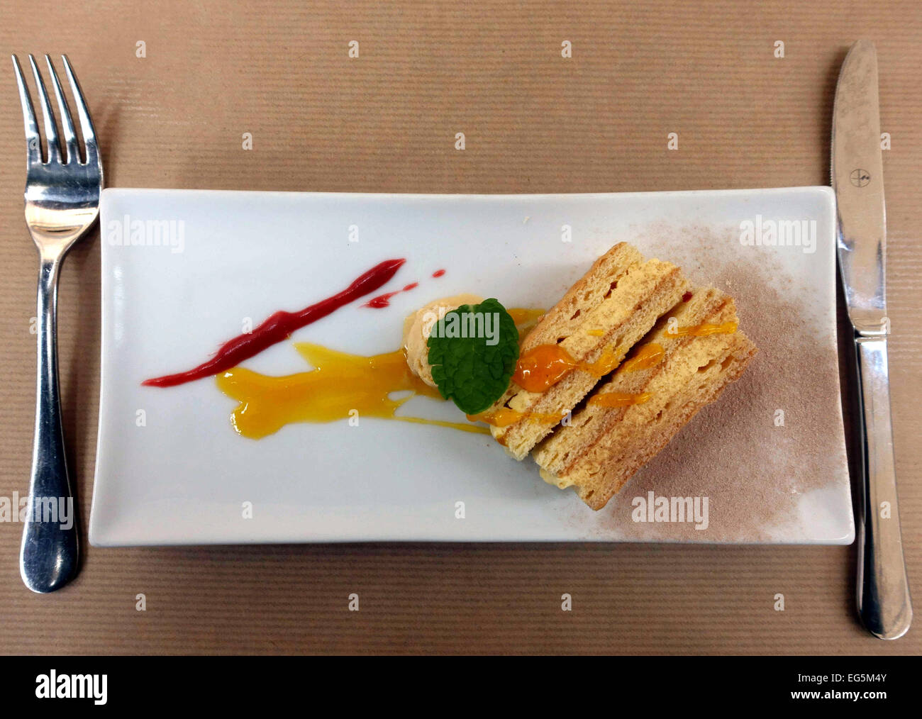 Dessert of ice cream and sponge in restaurant in Las Palmas de Gran Canaria, Canary Islands