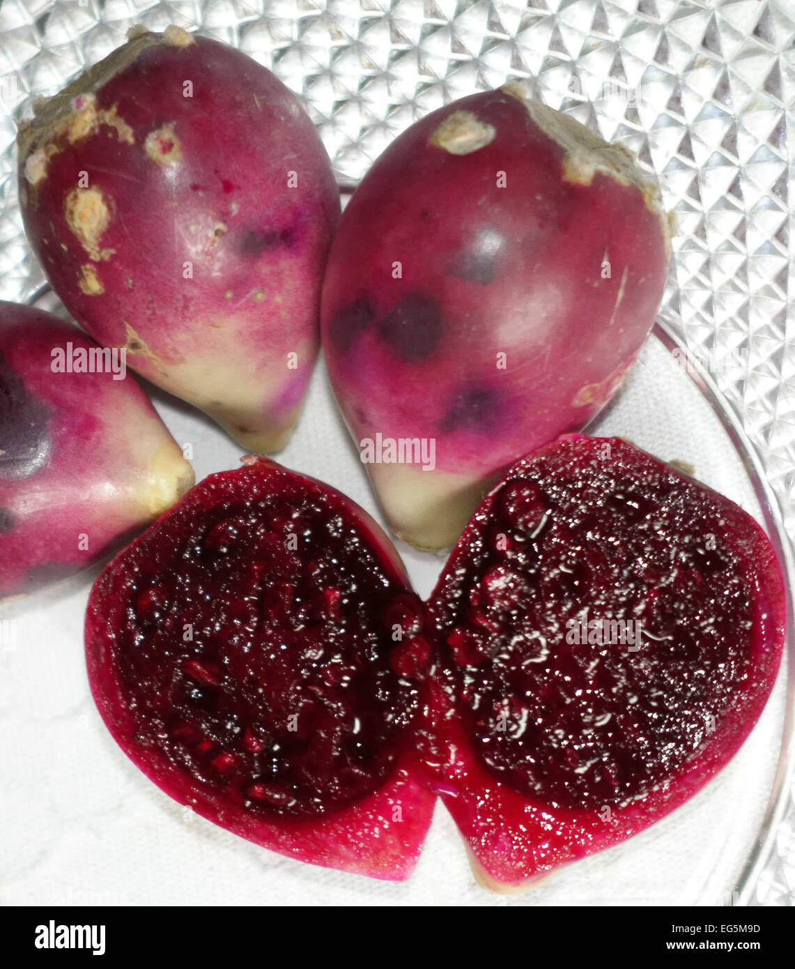 Tunos Indios or Opuntia Dillenii (local variety of prickly pear) from food market in Las Palmas de Gran Canaria, Canary Islands Stock Photo