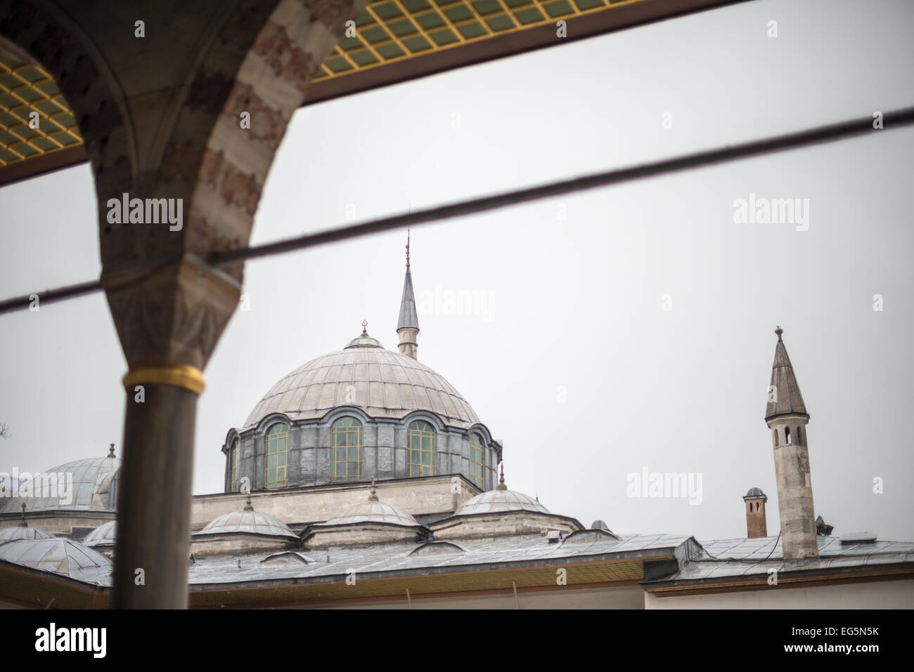 ISTANBUL, Turkey (Türkiye) — On a peninsula overlooking both the Bosphorus Strait and the Golden Horn, Topkapi Palace was the primary residence of the Ottoman sultans for approximately 400 years (1465–1856) of their 624-year reign over Constantinople and the Ottoman Empire. Today it is one of Istanbul's primary tourist attractions. Stock Photo