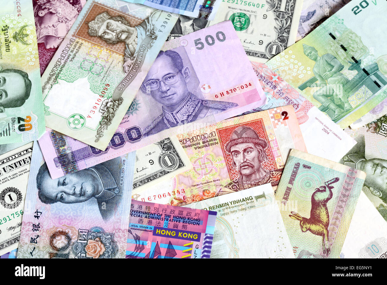 Money background - Various banknotes close-up Stock Photo