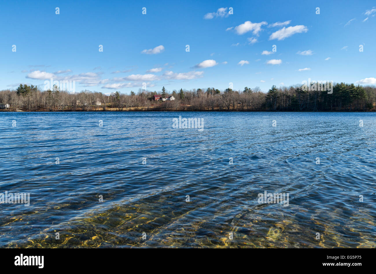 Swan Lake in Maine at the end of December showing an unusual ice free