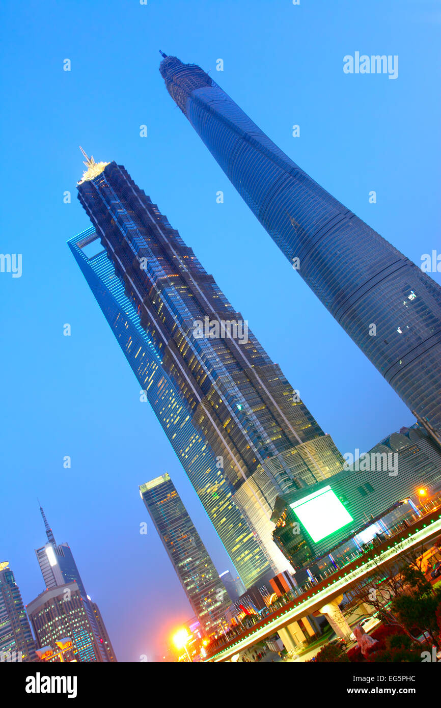 Shanghai World Financial Center (SWFC),  Jin Mao Tower and Shanghai Center under constructing, China Stock Photo