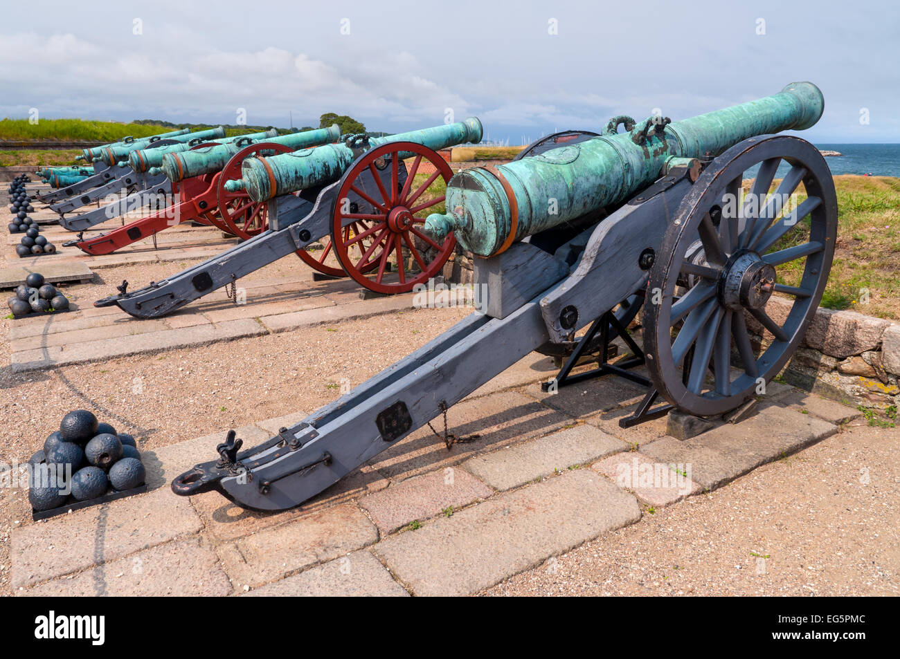 Ancient battle cannons in Kronborg castle, Denmark Stock Photo