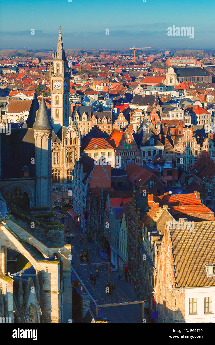 Aerial view of Ghent from Belfry, Belgium. Stock Photo