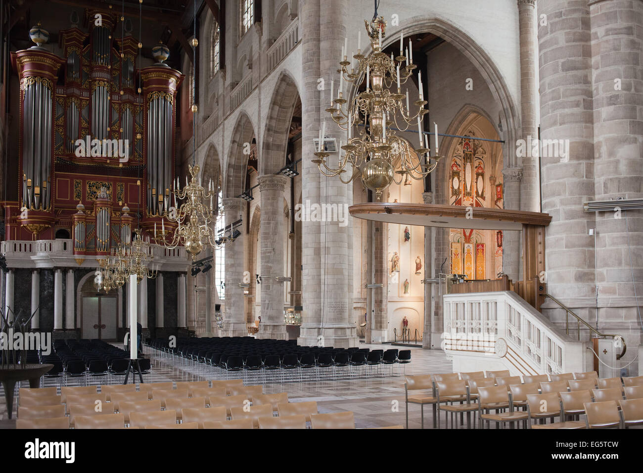 St. Lawrence Church (Grote of Sint – Laurenskerk) interior in Rotterdam, Holland, Netherlands. Stock Photo