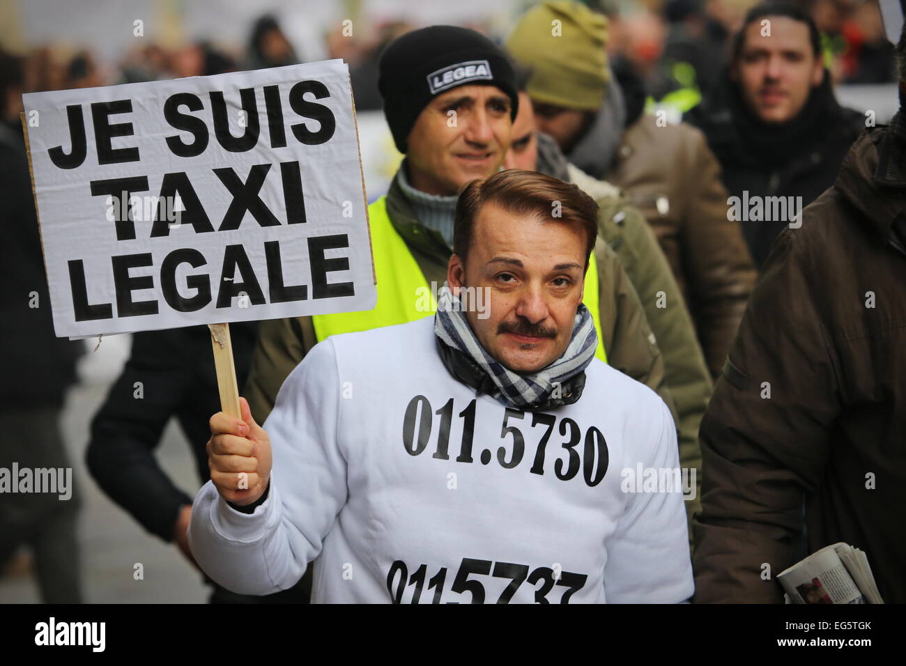 Italian Taxi driver protest against Uber app in Turin (Italy) Stock Photo