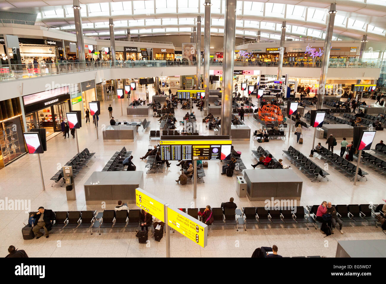 Departure lounge, Terminal 2, or the Queens Terminal, Heathrow Airport, London UK Stock Photo